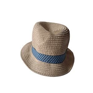 NWT Tommy Bahama Woven Straw Fedora Sun Hat Beach Summer Natural Blue Kids - OS